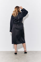 Black Curved Hem Satin Top