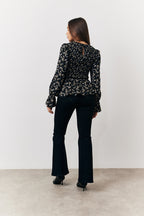 Black Floral Shirred Bust Blouse