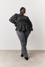 Black Floral Shirred Bust Blouse