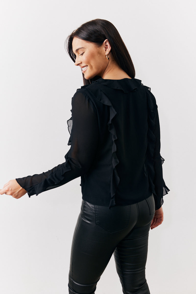 Black Ruffle Chiffon Blouse