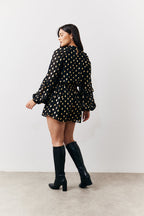 Black Foil Detail Chiffon Blouse