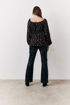 Black Rose Print Smock Top