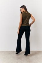 Khaki Slinky Cowl Front Sleeveless Top