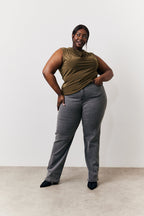 Khaki Slinky Cowl Front Sleeveless Top
