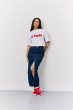 White Embroidered Ciao Slogan T-Shirt