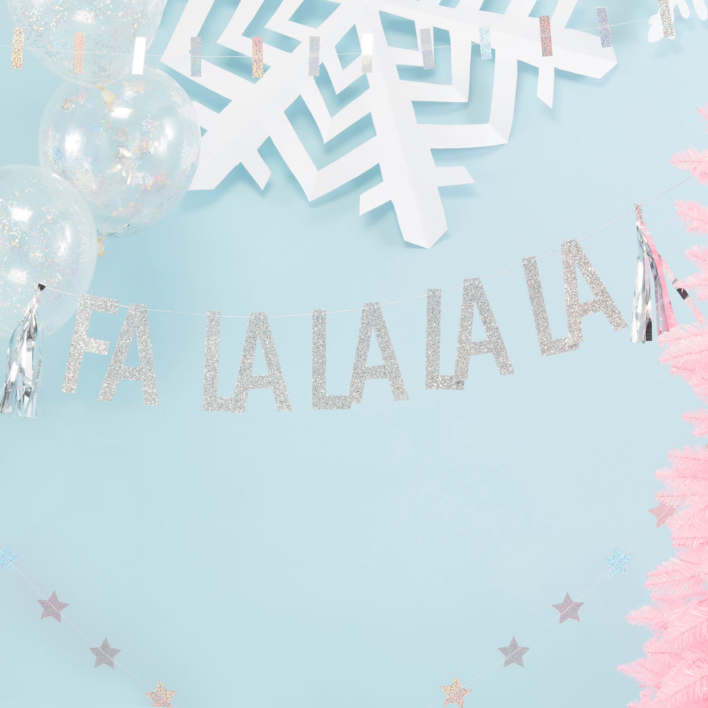 Silver Glitter Fa La La La La Bunting - Jolly Vibes- 10 Inner Pack