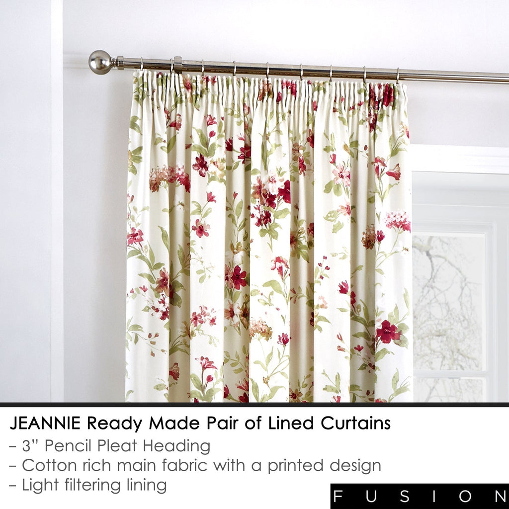 Jeannie Red Floral Pencil Pleat Curtains