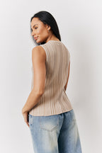 Mocha Ribbed Button Up Knitted Waistcoat