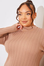 High Neck Variegated Rib Knit Midi Dress