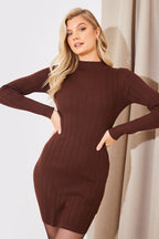 High Neck Variegated Rib Knit Mini Dress