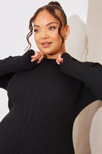 High Neck Variegated Rib Knit Midi Dress
