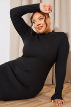 High Neck Variegated Rib Knit Mini Dress