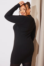 High Neck Variegated Rib Knit Mini Dress