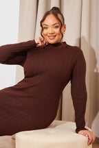 High Neck Variegated Rib Knit Mini Dress