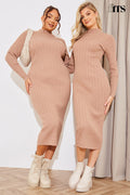 High Neck Variegated Rib Knit Midi Dress