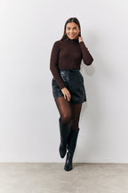 High Neck Variegated Rib Knit Top