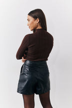 High Neck Variegated Rib Knit Top