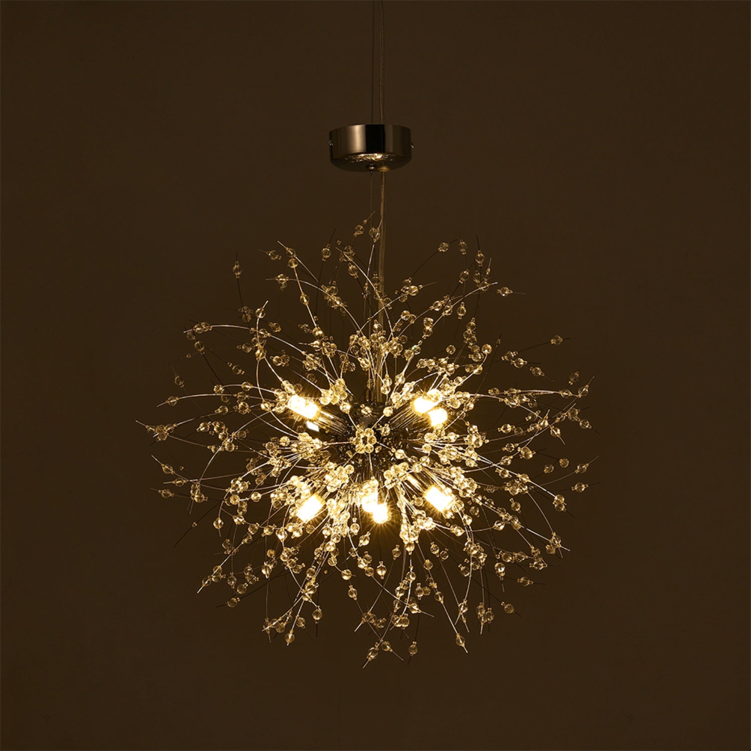 Dandelion-Style Chrome Crystal Pendant Light