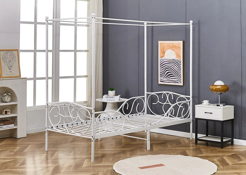 Lila Metal Four Poster Princess White Bed Frame