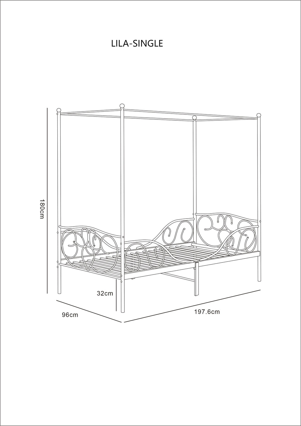 Lila Metal Four Poster Princess White Bed Frame