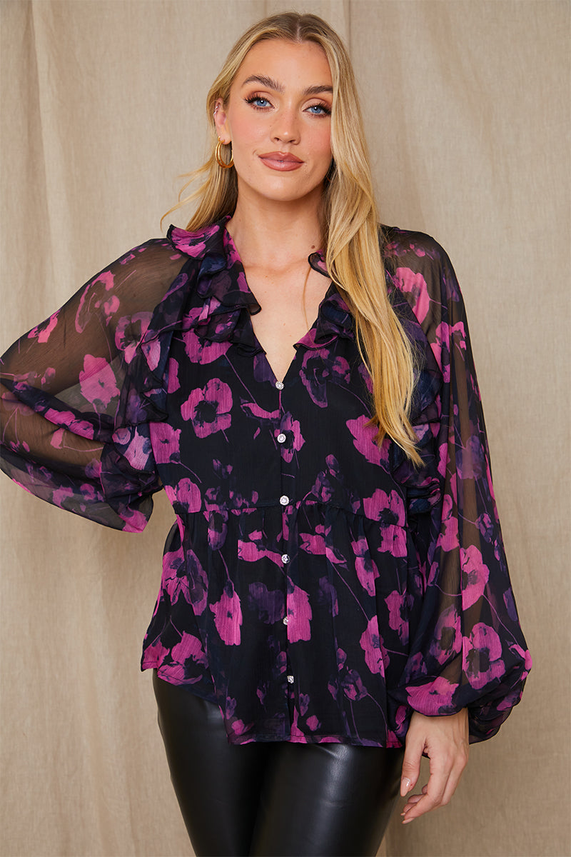 Ruffle Puff Sleeve Blouse