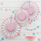 Pink Spotty Fan Decorations - Little Lady or Mini Mister