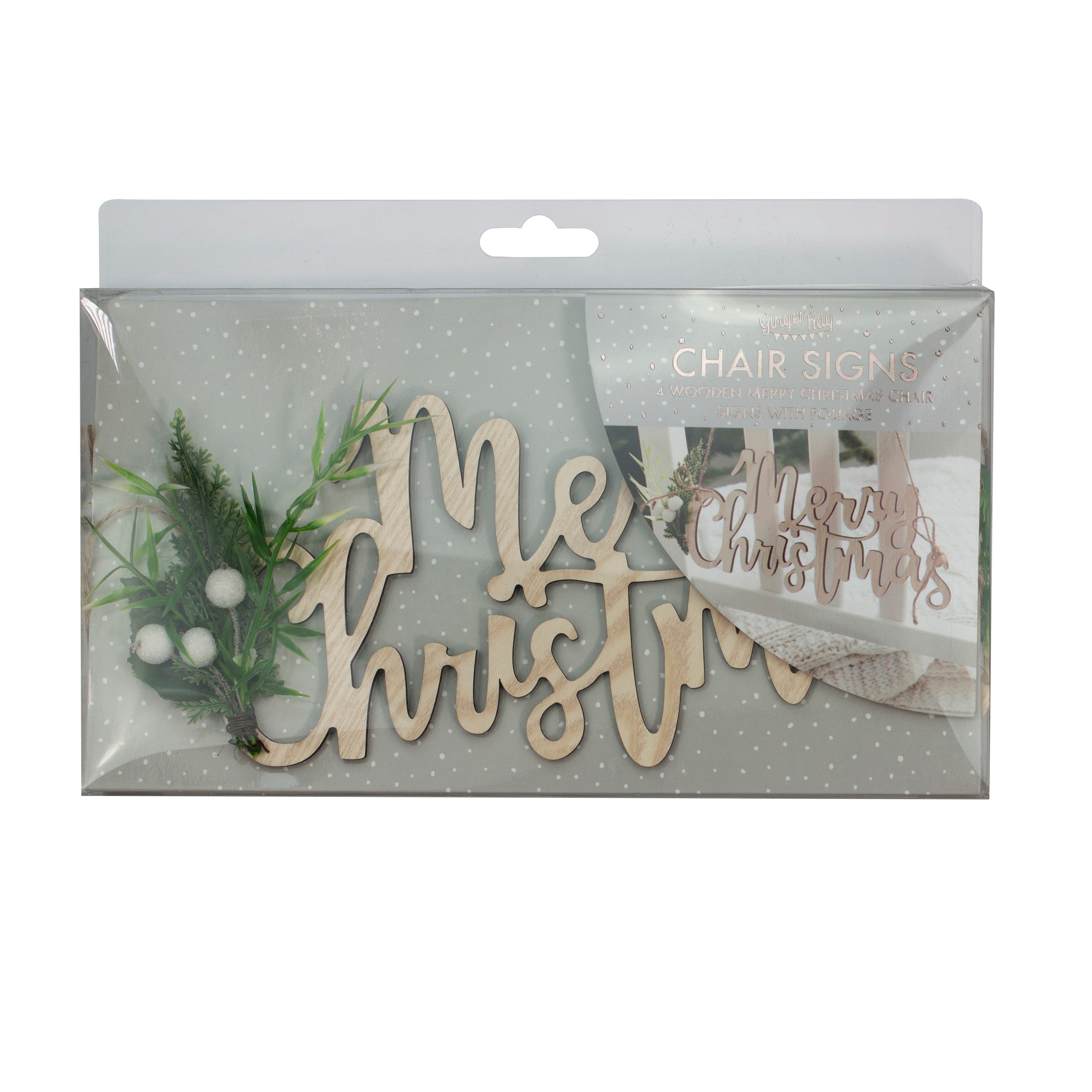 Wooden Merry Christmas Chair Decorations- 5 Inner Pack