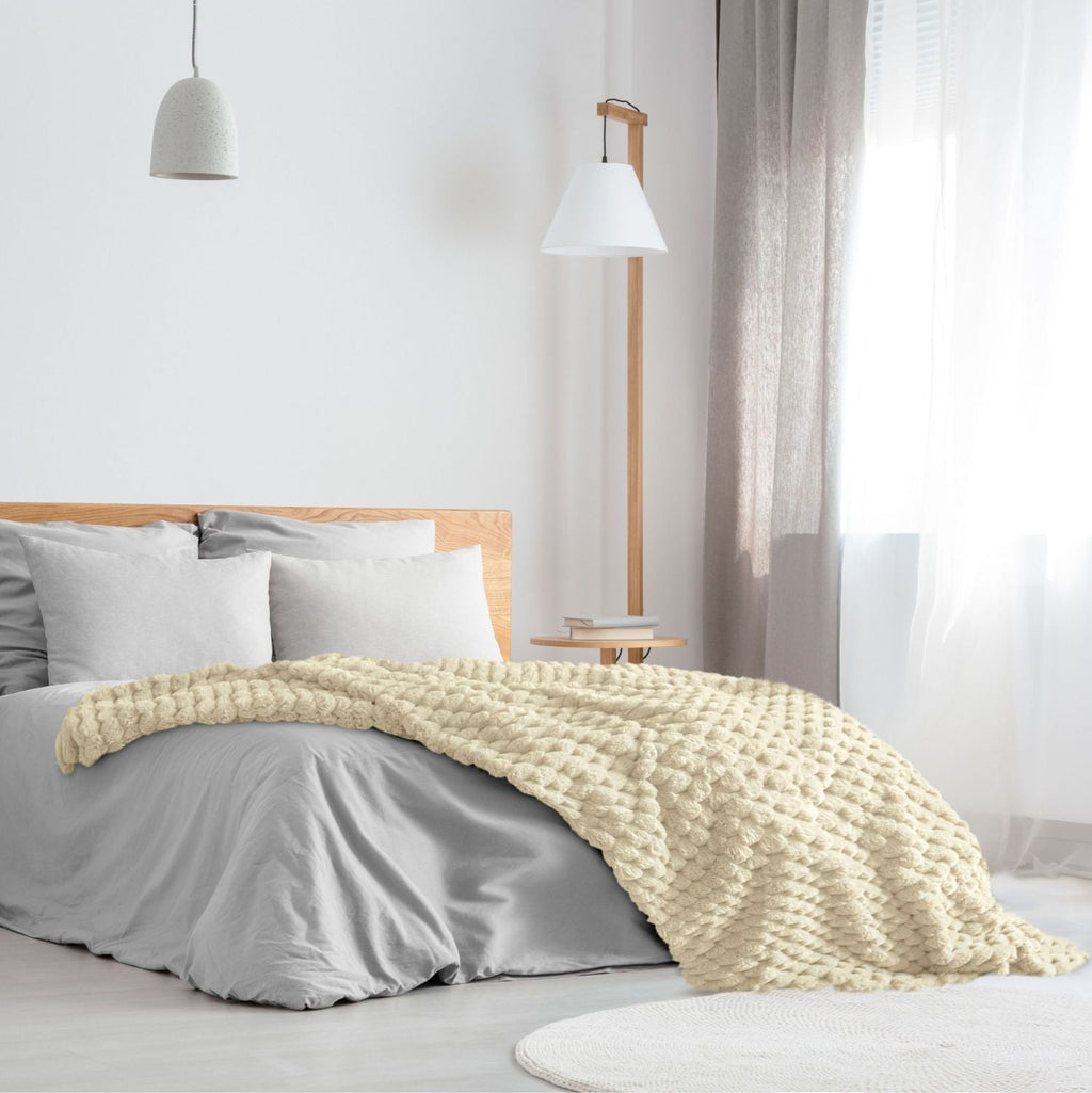 Lush Cream Fluffy Faux Fur Throw Blanket