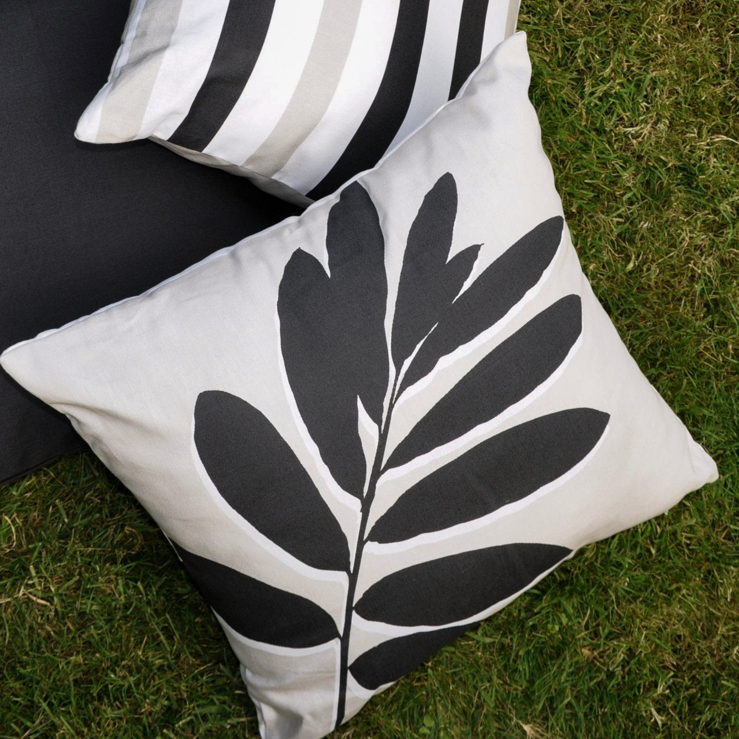 Leaf Print Natural Outdoor Cushion (43cm x 43cm)