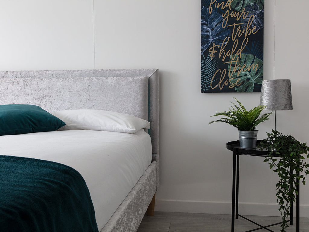 Ludlow LED Fabric Headboard Crushed Silver Velvet Bed