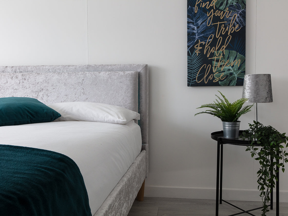 Ludlow LED Fabric Headboard Crushed Silver Velvet Bed