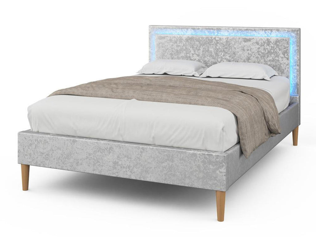 Ludlow LED Fabric Headboard Crushed Silver Velvet Bed
