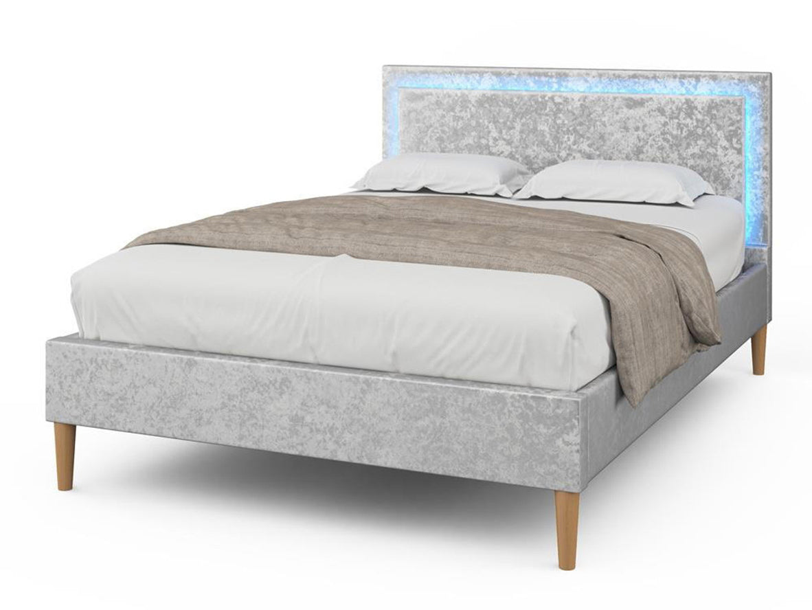 Ludlow LED Fabric Headboard Crushed Silver Velvet Bed