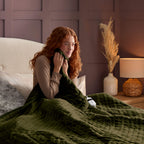 Silentnight Luxury Olive Green Fleece Heated Throw
