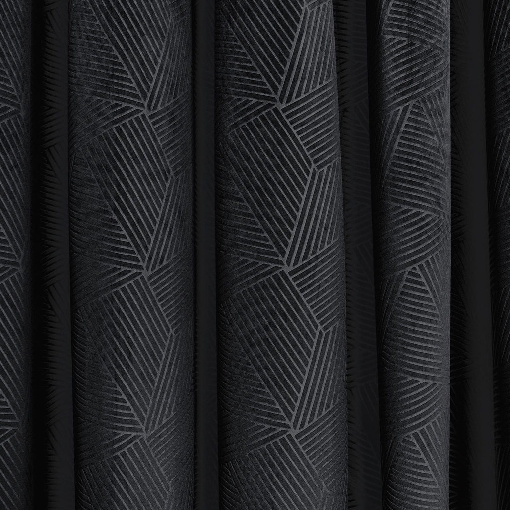 Midnight Black Embossed Velvet Thermal Blackout Eyelet Curtains