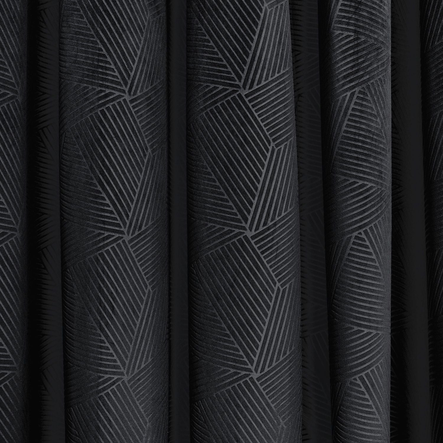Midnight Black Embossed Velvet Thermal Blackout Eyelet Curtains