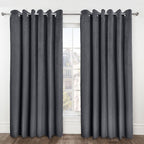 Midnight Charcoal Grey Embossed Velvet Thermal Blackout Eyelet Curtains