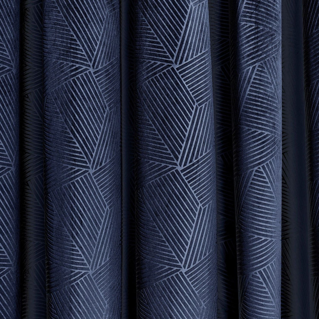Midnight Navy Blue Embossed Velvet Thermal Eyelet Door Curtain