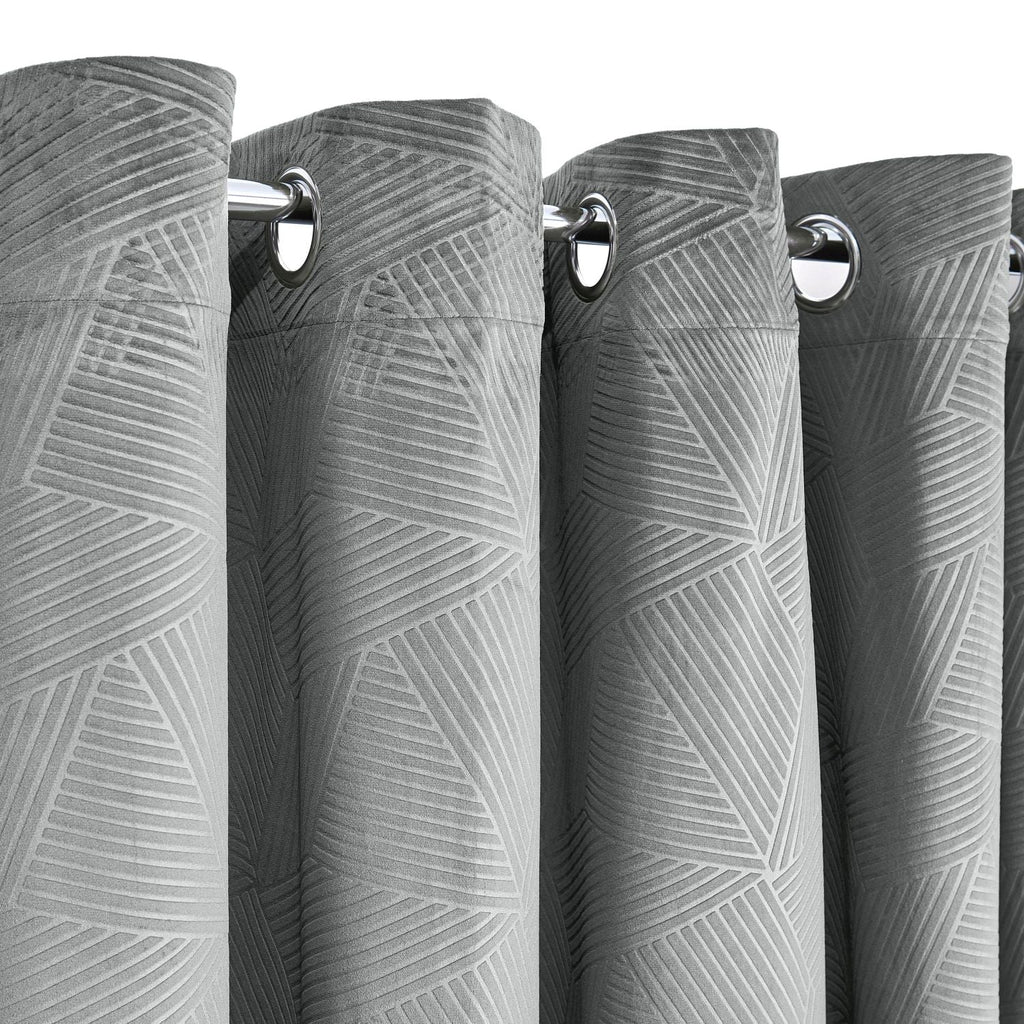 Midnight Silver Embossed Velvet Thermal Eyelet Door Curtain