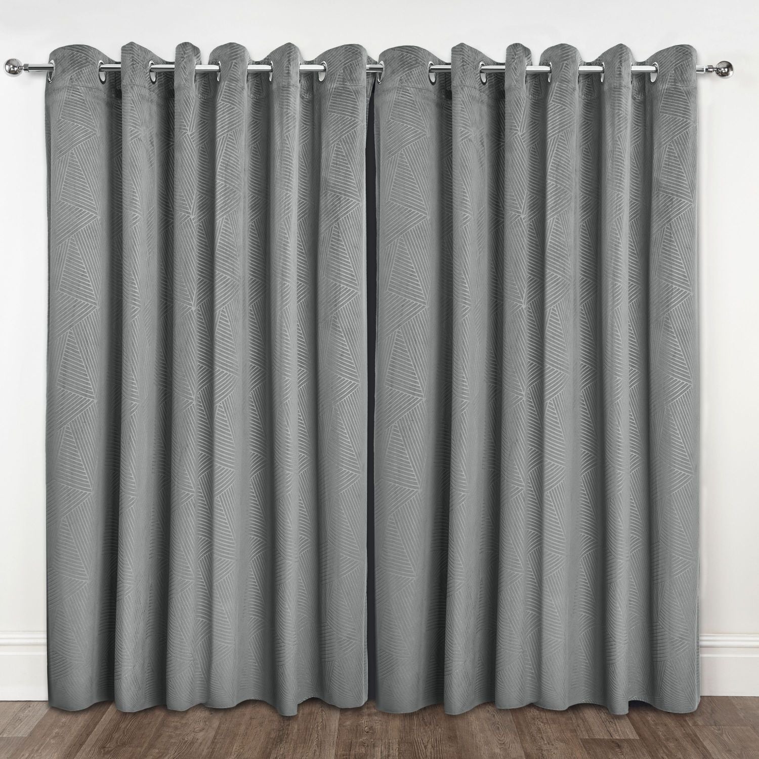 Midnight Silver Embossed Velvet Thermal Blackout Eyelet Curtains