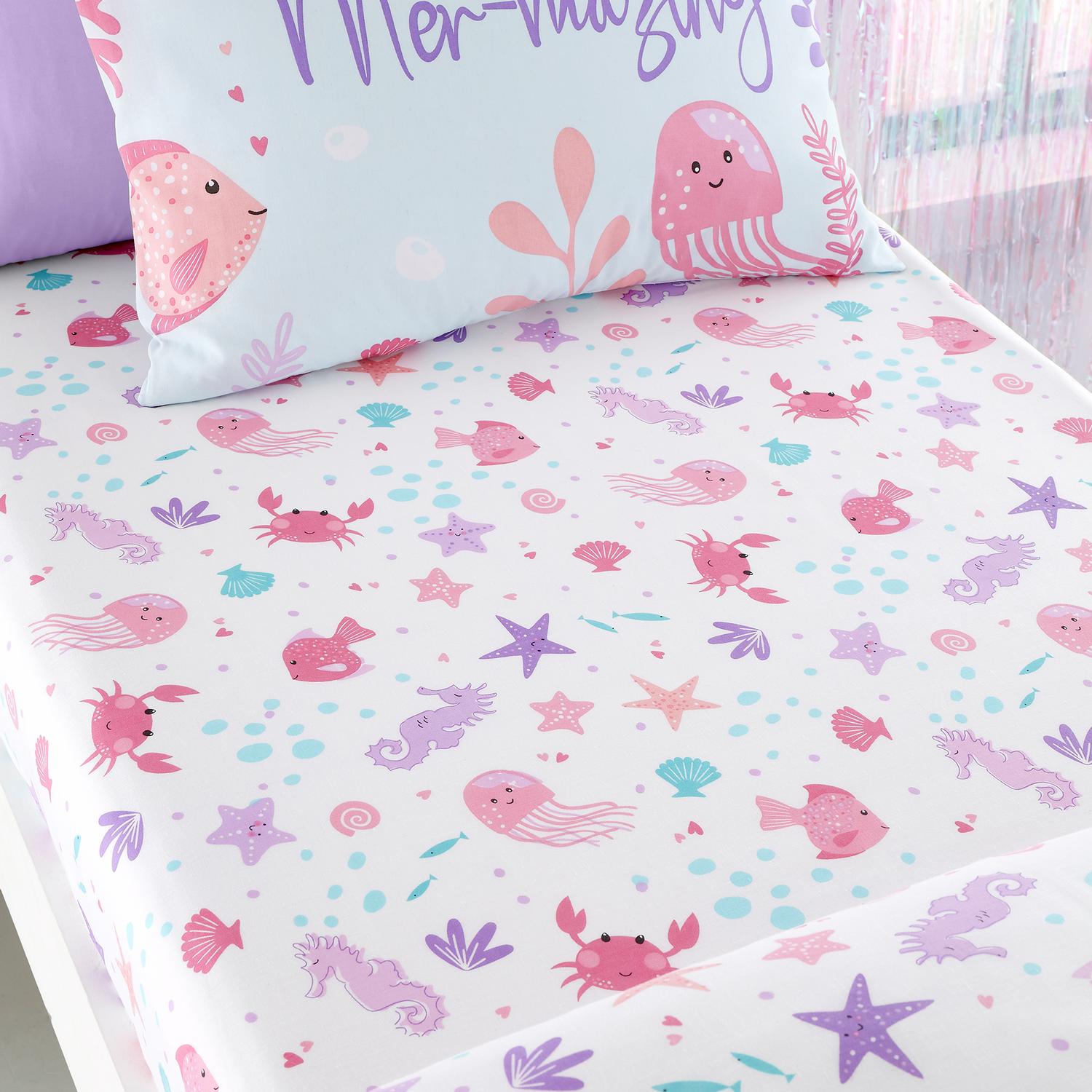Mermaid Vibes Aqua 25cm Fitted Bed Sheet