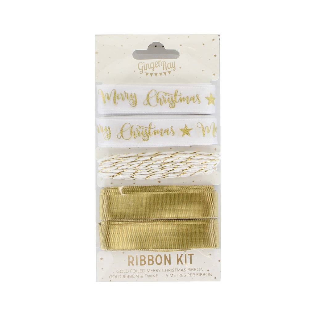 Merry Christmas Gold Foiled Ribbon Kit - Metallic Star