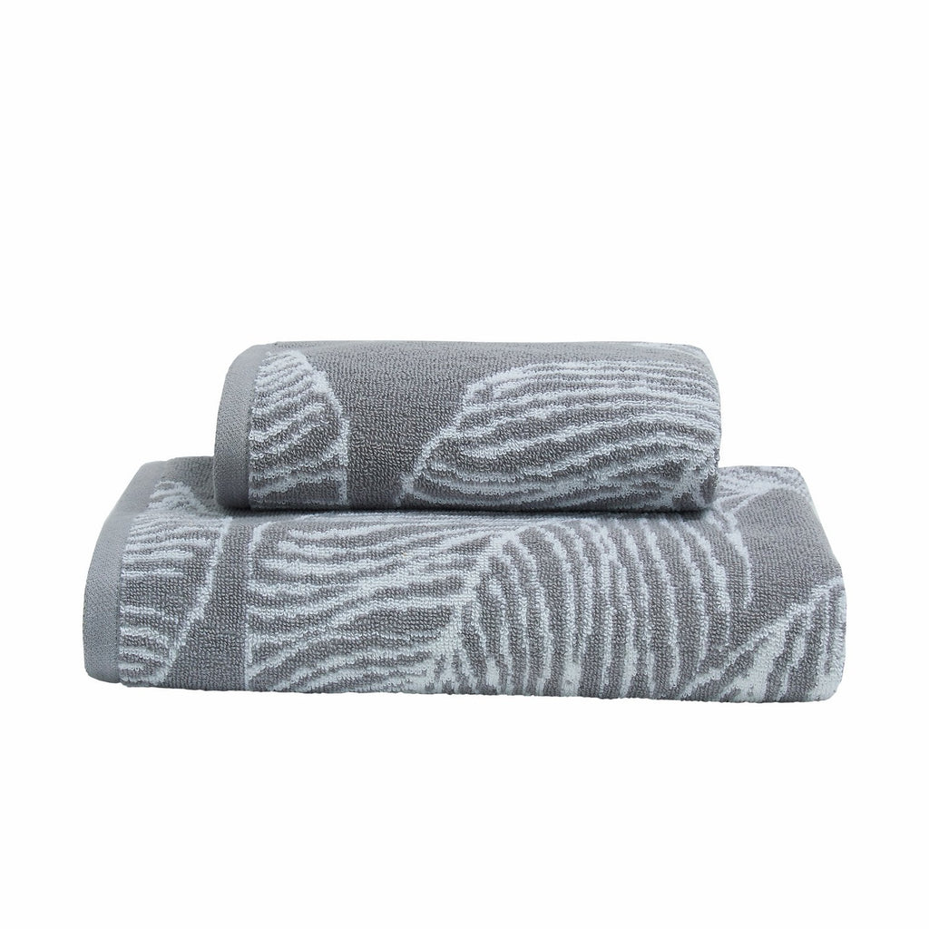 Matteo Grey Leaf Print 550gsm Cotton Towels