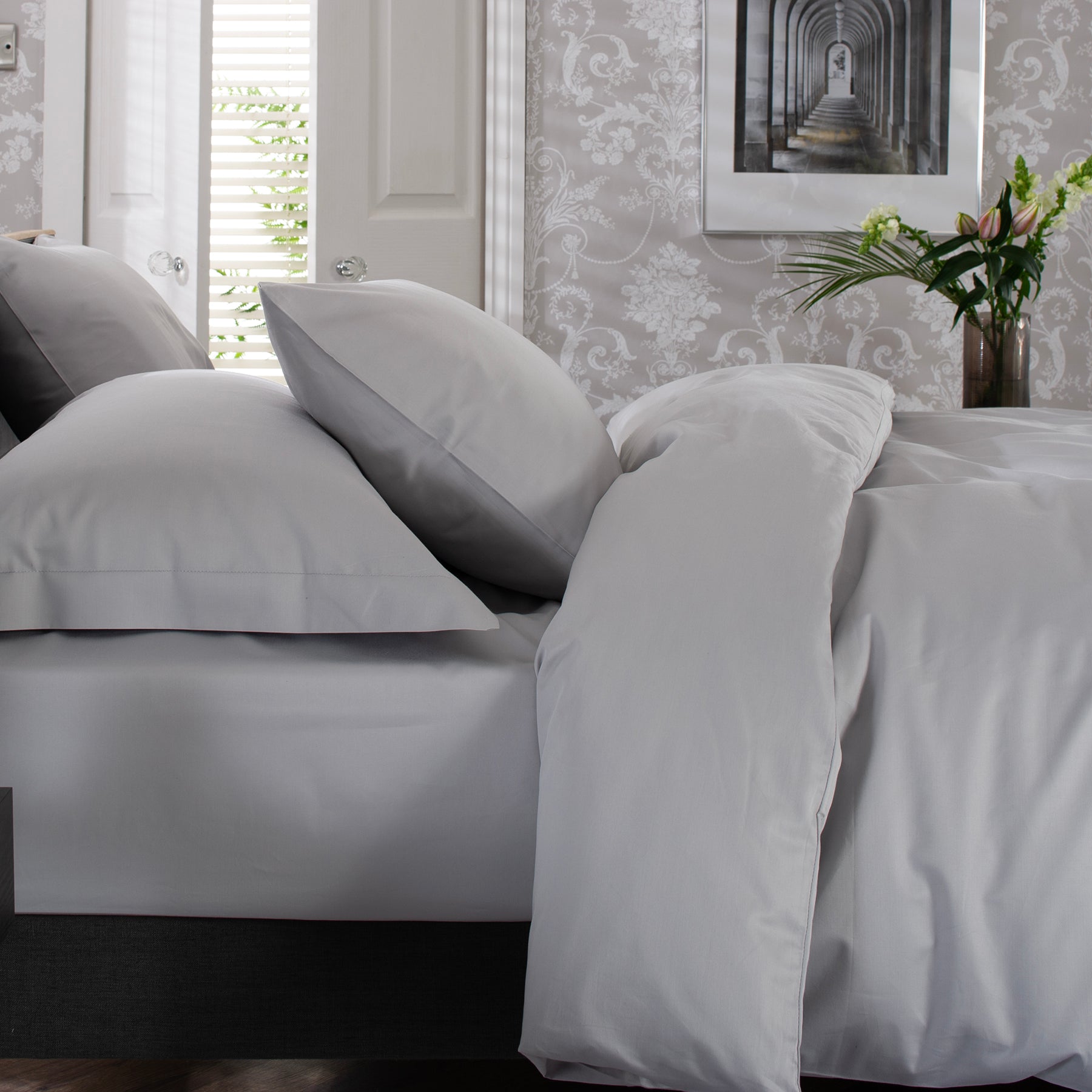 The Lyndon Company Mayfair Grey Cotton Sateen 800TC Duvet Set