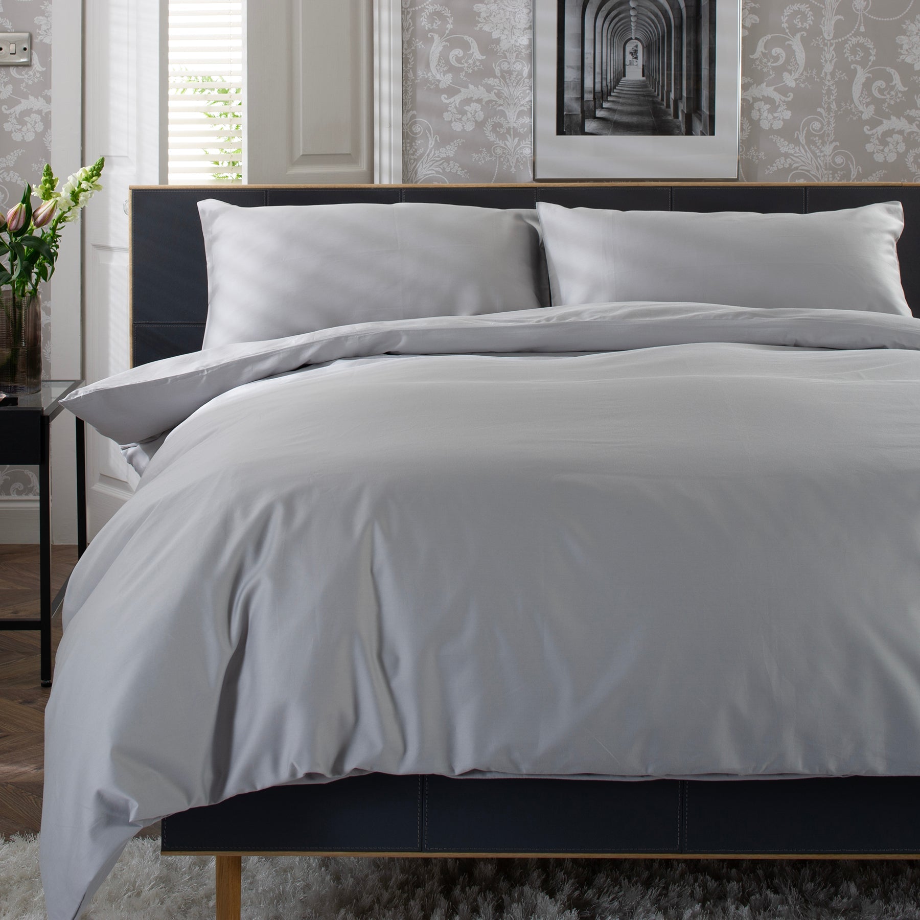 The Lyndon Company Mayfair Grey Cotton Sateen 800TC Duvet Set