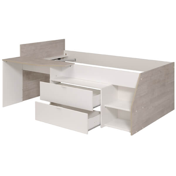 Milky Mid Sleeper Bed with 2 Drawers & Desk