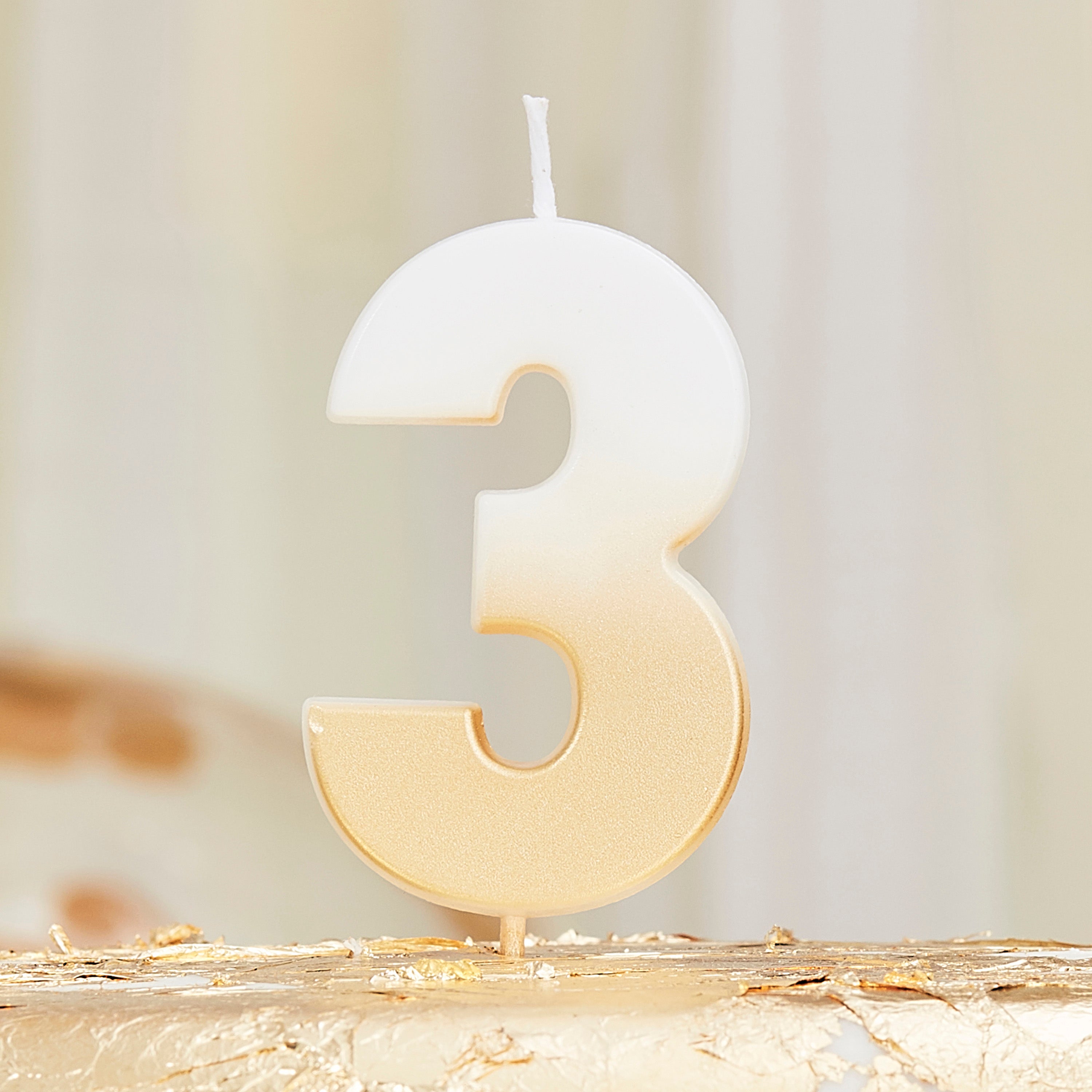 Gold Ombre 3 Number Birthday Candle- 5 Inner Pack
