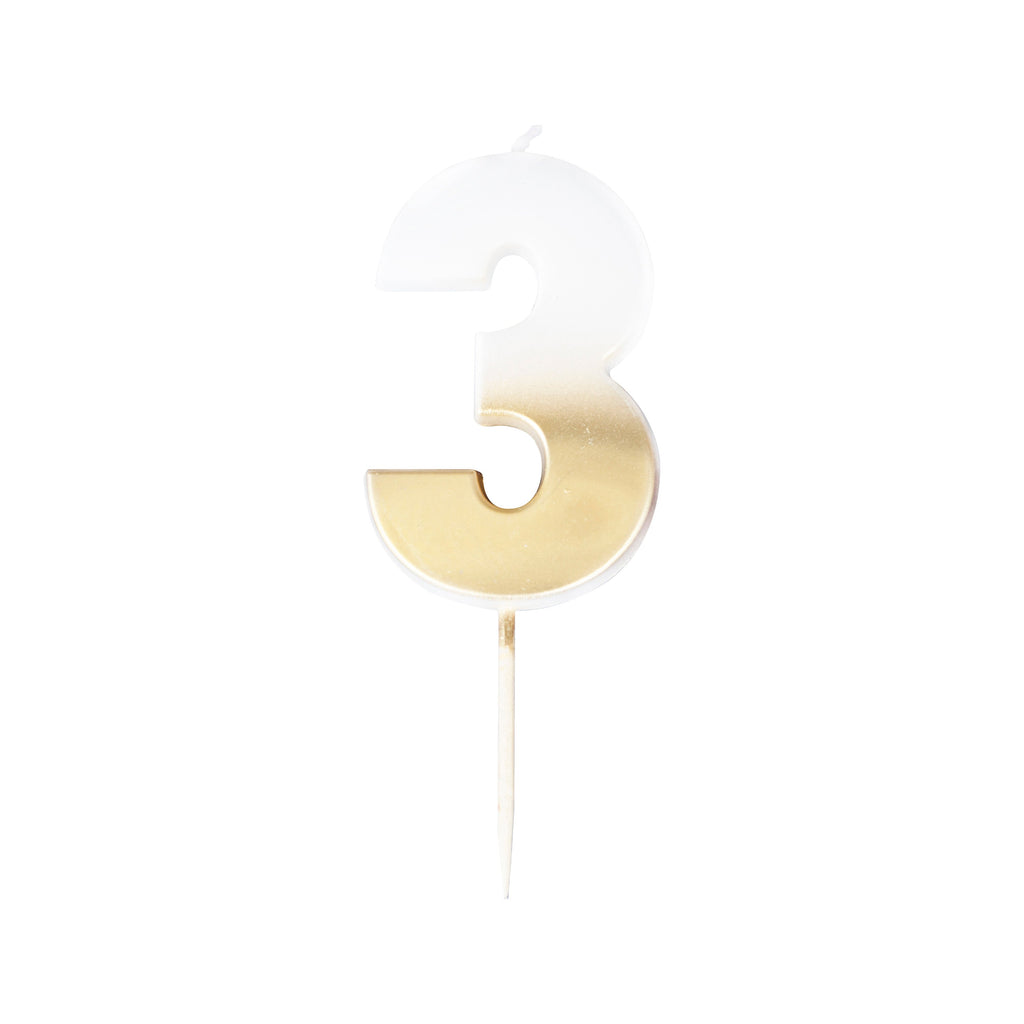 Gold Ombre 3 Number Birthday Candle