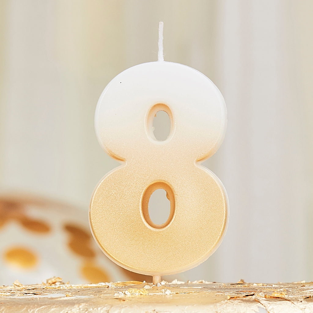 Gold Ombre 8 Number Birthday Candle- 5 Inner Pack