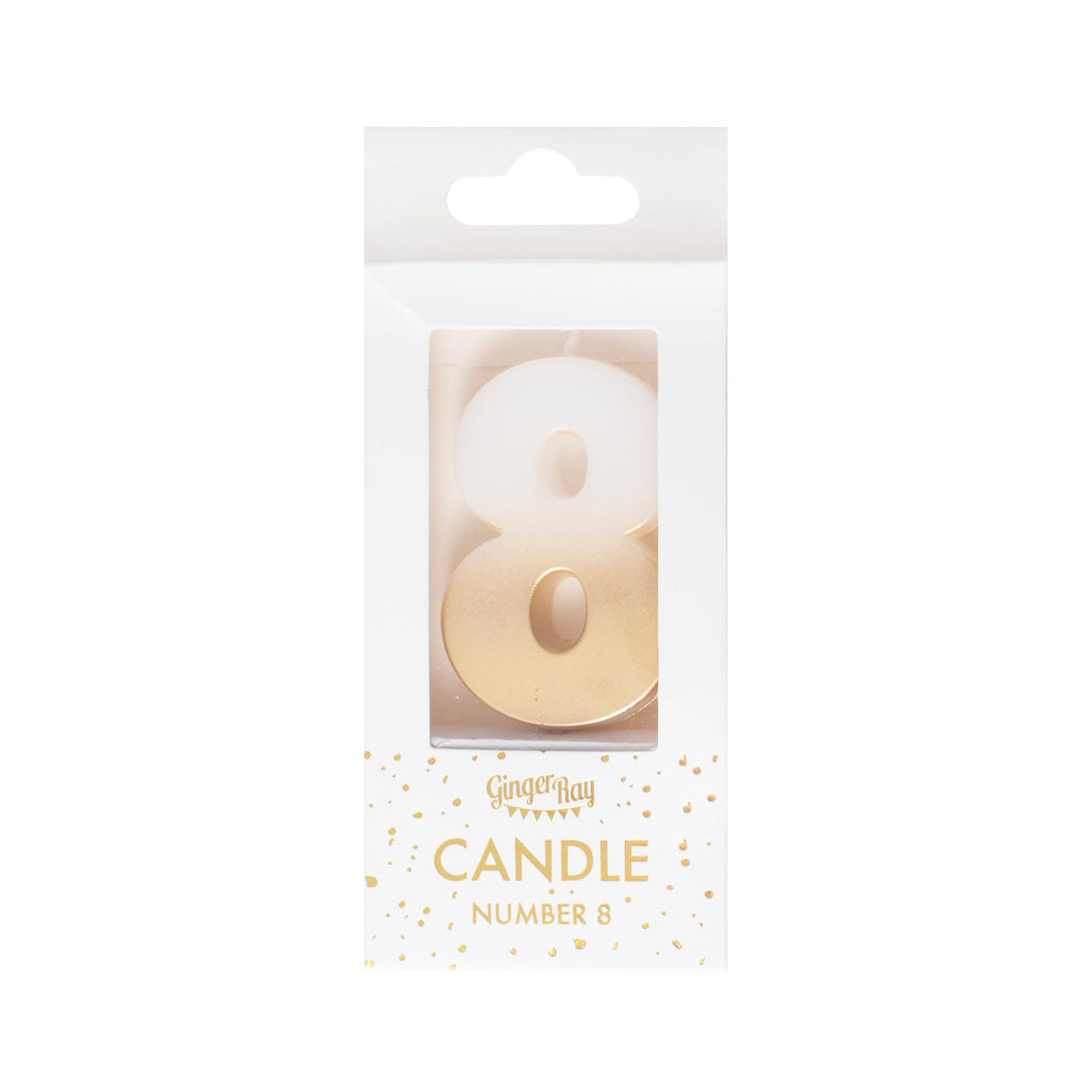 Gold Ombre 8 Number Birthday Candle